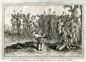 En kung av Florida rådfrågade sin magiker innan han gick till striden, c1760 av Unbekannt