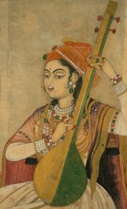 En dam som spelar Tanpura, ca. 1735. av Unbekannt