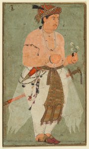 A Mughal Prince, Perhaps Danyal, Håller en kvist av blommor, ca. 1580-1590. av Unbekannt