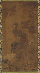 En Phoenix och två tranor under ett träd, Mingdynastin, 1500-1600-talet. av Unbekannt
