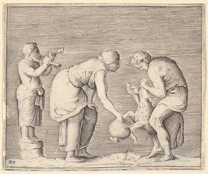 A Woman Collecting Blood from a Sheep, publicerad ca. 1599-1622. av Unbekannt