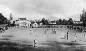 En cricketmatch pågår på Kennington Oval, London, 1848-1912 av Unbekannt