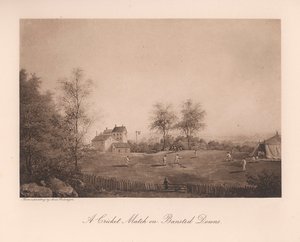 En cricketmatch på Banstead Downs, Surrey, 1800-talet 1912 av Unbekannt
