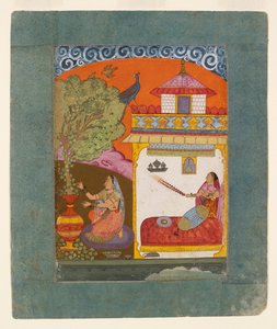 En dam som plockar löv, illustrerar det musikaliska läget Gunakali Ragini, c1675 av Unbekannt