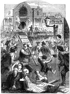 En upprorisk församling utanför Parliament House, London, 1700-talet 1800-talet av Unbekannt