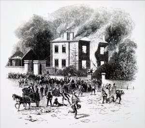 En scen från 1791 års upplopp i Birmingham. av Unbekannt