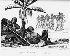 En slavkonvoj, Afrika, 1800-talet av Unbekannt