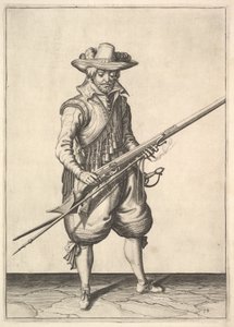 En soldat som skakar pulvret från toppen av pannan, från Musketeers-serien, tallrik 19, i.... av Unbekannt