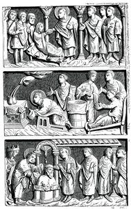 En triptyk över det helande arbetet av St Remy, biskop av Reims, 1000-talet 1870 av Unbekannt