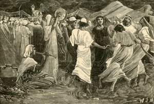 Aron och israeliterna som dyrkar kalven, 1890. av Unbekannt