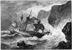 Amiral Somers kör sitt skepp i land, Bermuda, 1609 c1880 av Unbekannt