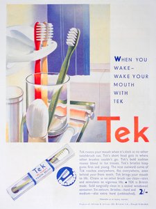 Annons för Tek-tandborstar, av Johnson och Johnson, 1931 av Unbekannt