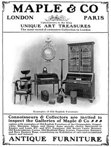 Annons för Maple & Co of London, säljare av antika möbler, 1901 av Unbekannt