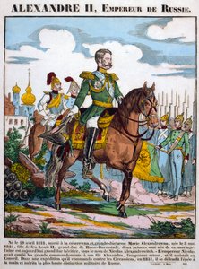Alexander II, tsar av Ryssland, granskar trupper, c1855 av Unbekannt