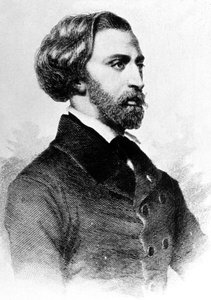 Alfred de Musset (1810-1857) fransk poet och författare, gravyr, ca. 1854 av Unbekannt