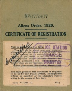 Utlänningsordning, registreringsbevis, 1920 av Unbekannt
