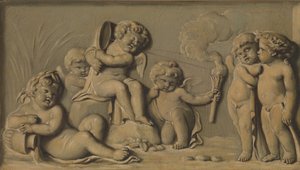 Amorini på spel en i ett par, 1770-90. av Unbekannt