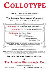 En annons för Collotype-processen som erbjuds av The London Stereoscopic Company, 1903 av Unbekannt