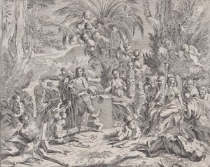 En allegori över måleriet, som som barn i mitten till vänster ritar på en tavla, surrou..., 1650-1700. av Unbekannt