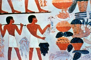 Forntida egyptiska väggmålningar i en grav i Thebe, Egypten av Unbekannt