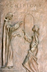 Bebådelsebasilikans dörrskulptur: besöket (Mary och Elizabeth), Nasaret, Israel av Unbekannt