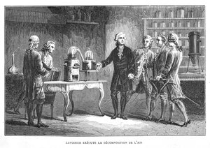Antoine Laurent Lavoisier, fransk kemist, demonstrerar sin upptäckt av syre, 1776 1874 av Unbekannt