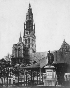 Antwerpens katedral och staty av konstnären Peter Paul Rubens, Belgien, 1867 av Unbekannt