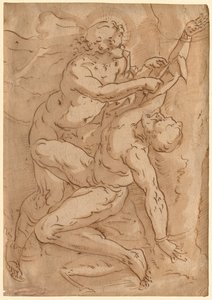 Apollo Flaying Marsyas recto Two Sketches of a Mother and Child verso, 1500-talet. av Unbekannt