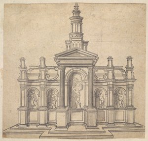 Arkitektoniskt format tabernakel med en helgon och fyra Putti, ca. 1530-49. av Unbekannt