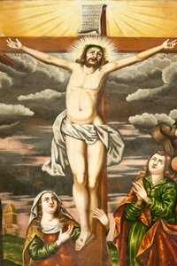 Armeniska apostoliska kyrkan; Väggmålning; scen från Nya testamentet; Jesu korsfästelse; Vanks katedral; Jolfa eller Nya Julfa; Isfahan; Iran; Asien av Unbekannt