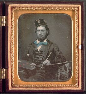 Konstnär med sin palett och penslar, ca. 1850-talet. av Unbekannt
