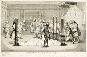 Församling av frimurare före initieringen av en mästare, c1733 av Unbekannt