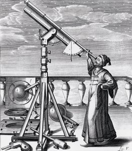 Astronomiskt teleskop med observatör av Unbekannt