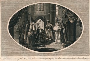 Athelstan beordrade publicering av skrifterna översatta till anglosaxiska, 930-talet 1793 av Unbekannt
