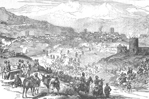 Attack på en stad i Areedi, c1880 av Unbekannt
