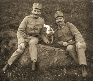 Österrikiska soldater med en hund av Unbekannt
