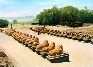 Avenyn med ramhövdade sfinxer, tempel Amun-Re, Karnak, Luxor, Egypten, 1900-talet av Unbekannt