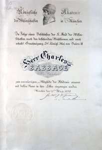 Babbage Diploma från Royal Academy of Sciences München av Unbekannt