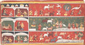 Bakasura, Trandemonen, anländer till Brindavan... en Dispersed Bhagavata Purana..., ca. 1700. av Unbekannt