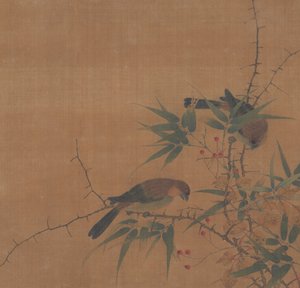 Bambugren med bär och fåglar, 1600-talet. av Unbekannt