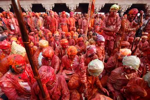 Barsana bybor firar Holi i Nandgaon Nandgaon Nande av Unbekannt