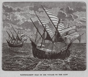 Bartholomew Diaz på sin resa till Sydafrika, 1878 av Unbekannt