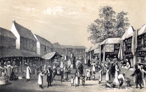 Bazaar i Cabul, under fruktsäsongen, 1847 av Unbekannt
