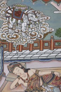 Innan Siddartha Gautamas födelse drömde hans mamma om en vit elefant som skulle ge henne en lotusblomma, Seoul, Coree du Sud av Unbekannt