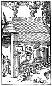 Bälg som levererar drag till en smältugn, 1556 av Unbekannt