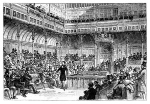 Benjamin Disraeli presenterar sitt reformlag i underhuset, c1867 av Unbekannt