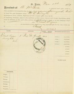 Bill of lading, steamboat M[ary] E. Forsyth, Sunnyside, Arkansas, November 1, 1864 av Unbekannt