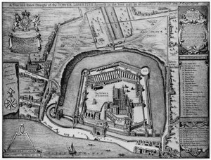 Fågelperspektiv av Tower och Liberties som de dök upp 1597, London, 1900-talet. av Unbekannt
