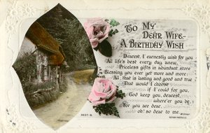 Födelsedagsvykort från en man till hans fru, c1918 av Unbekannt