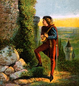 Blondel vid Richards fängelse, 1100-talet, c1850 av Unbekannt